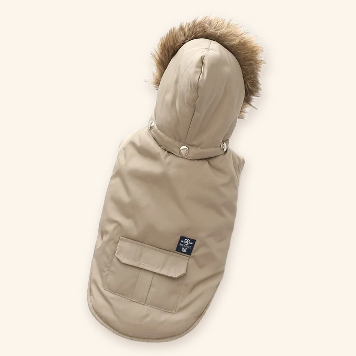 JollyPaws Cozy Winter Dog Coat with faux-fur hood and warm lining